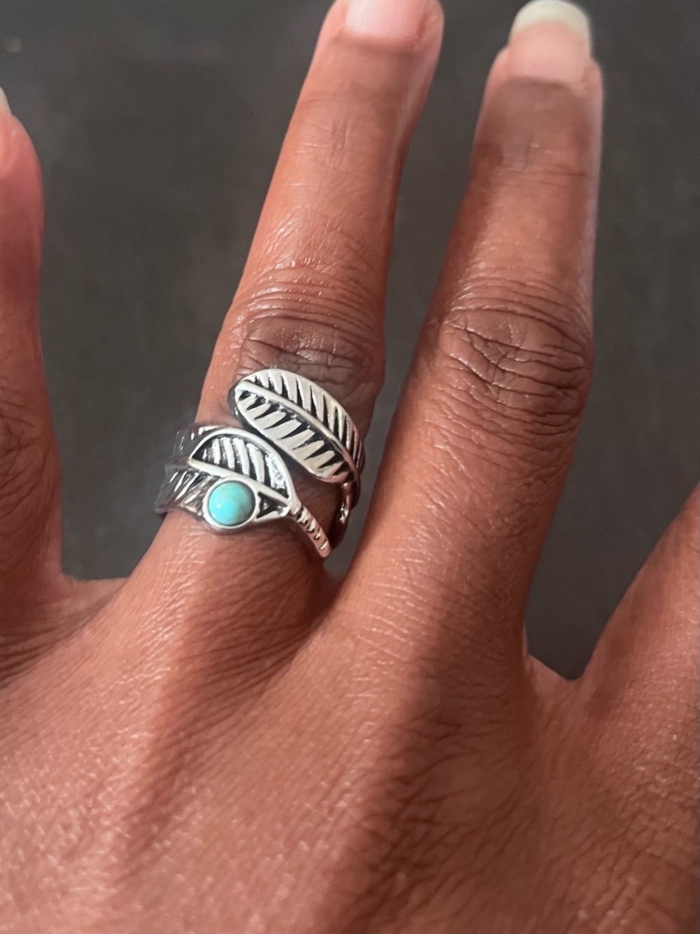 Sterling Silver Leaf Wrap Adjustable Ring with Turquoise Accent